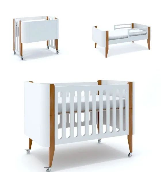 Berço Evolutivo Bo 3 em 1 Cinza Grades Brancas Pés Jequitibá - Foto 5