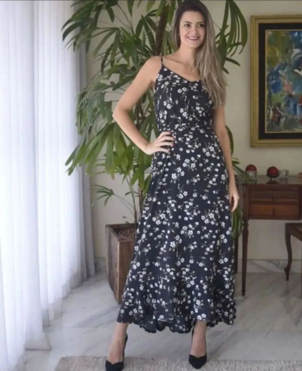 Vestido Preto Floral GG