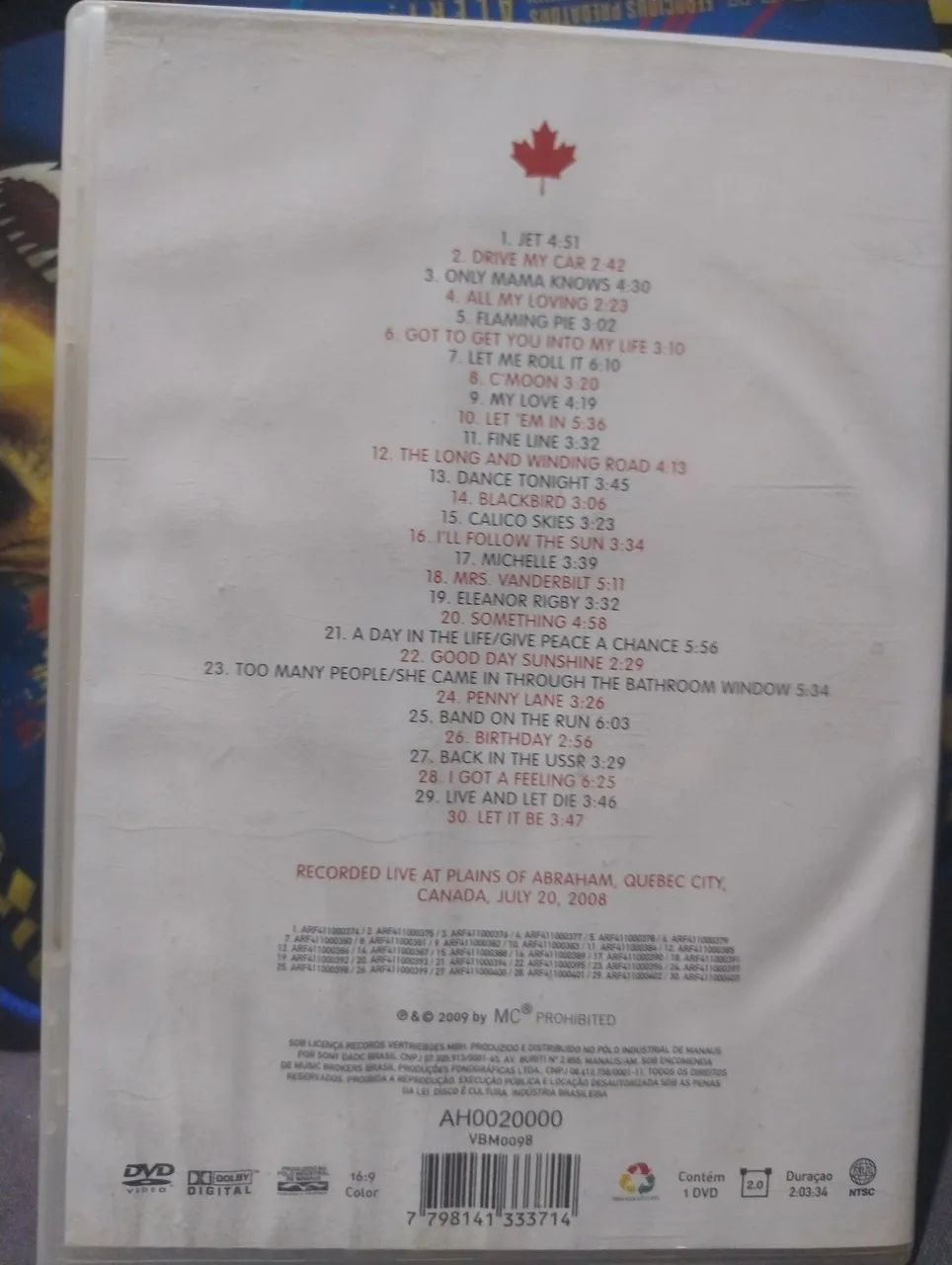 DVD Paulo McCartney ( Live in Canada ) - Foto 2