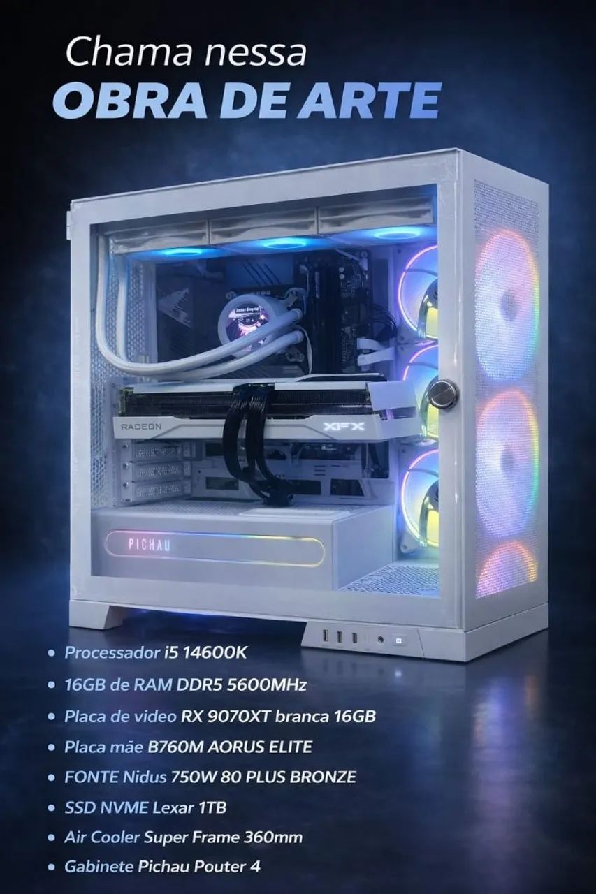 CPU gamer i5 14th+ rx 9070xt 16gb - Computadores e Desktops