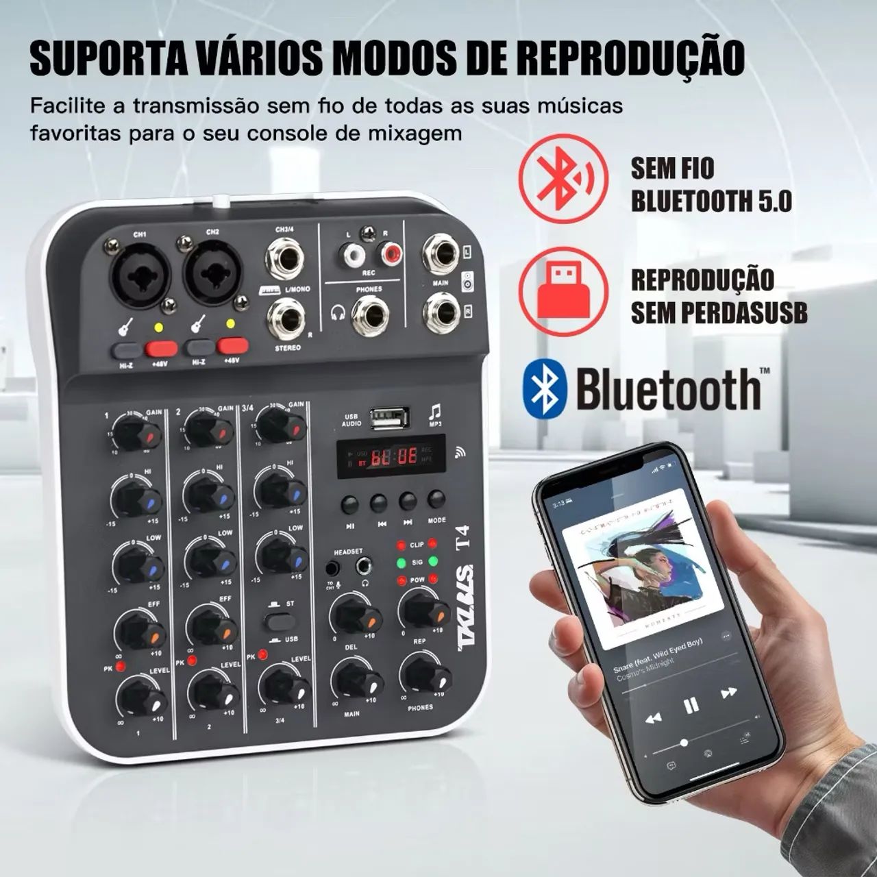 Mesa de Som 4 Canais TKLBLS Com Bluetooth e Pen Drive, Com Efeitos na Voz - Foto 2