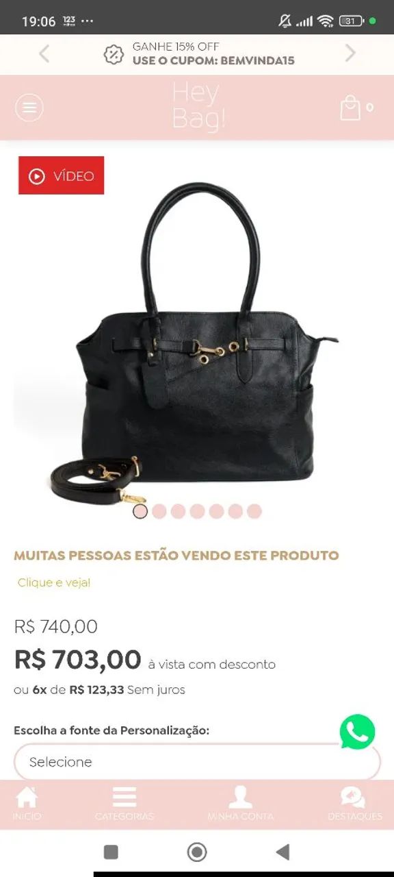 Bolsa hey bag couro nova