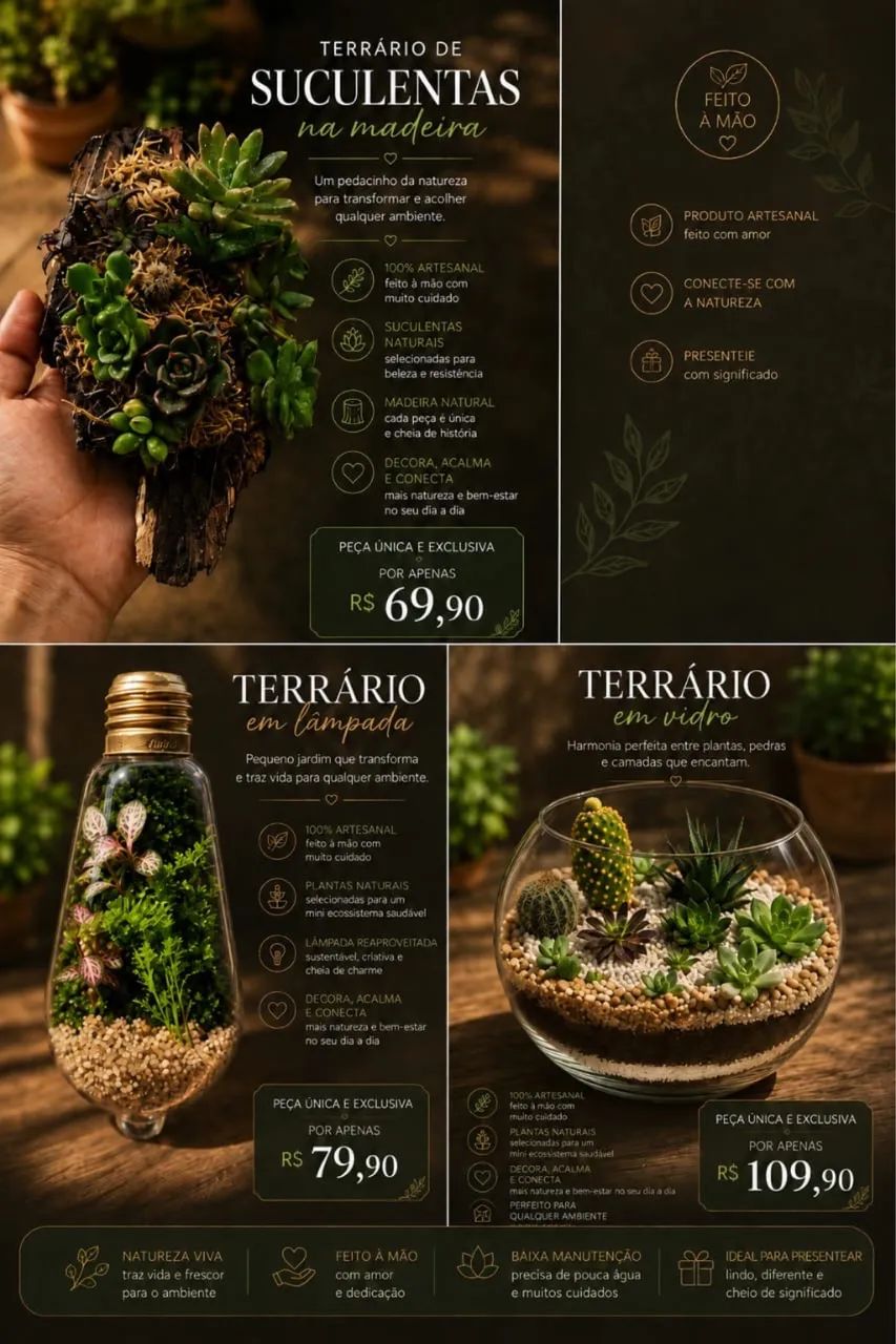 Terrários prontos e sob encomenda