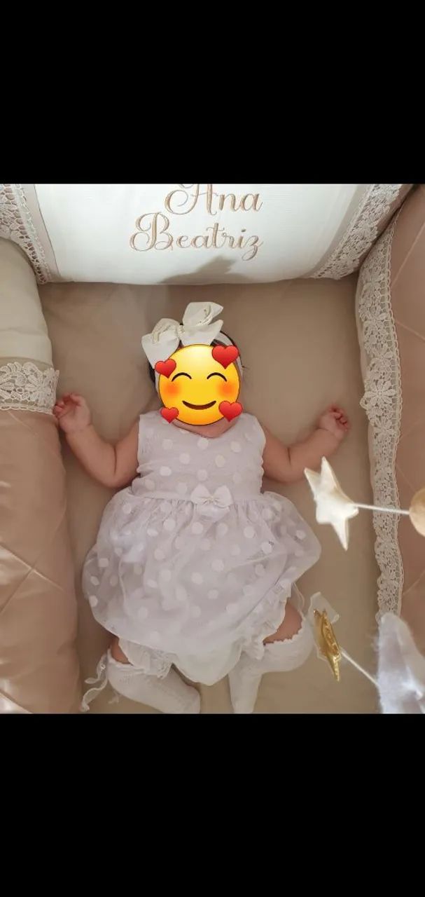 Kit berço nude bege palha com cetim lindo! - Foto 6