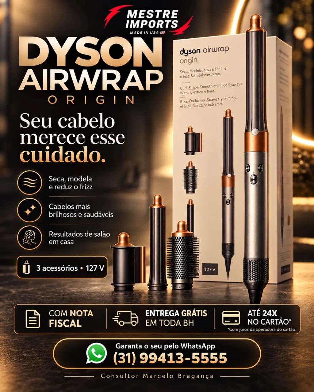 Dyson Airwrap Origin 127 V com 3 acessórios e nota fiscal