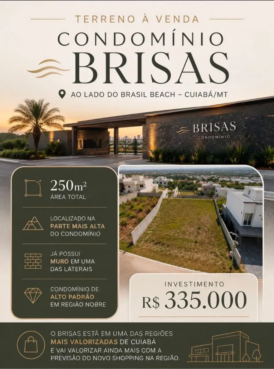 Lote condomínio brisas 250mts