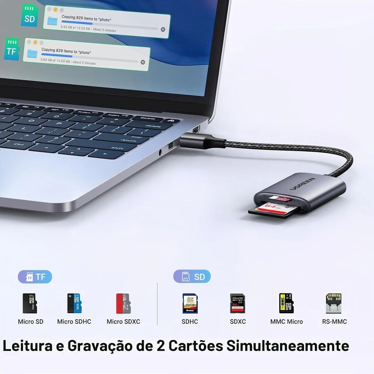 UGREEN Leitor de Cartão SD e MicroSD - Foto 3