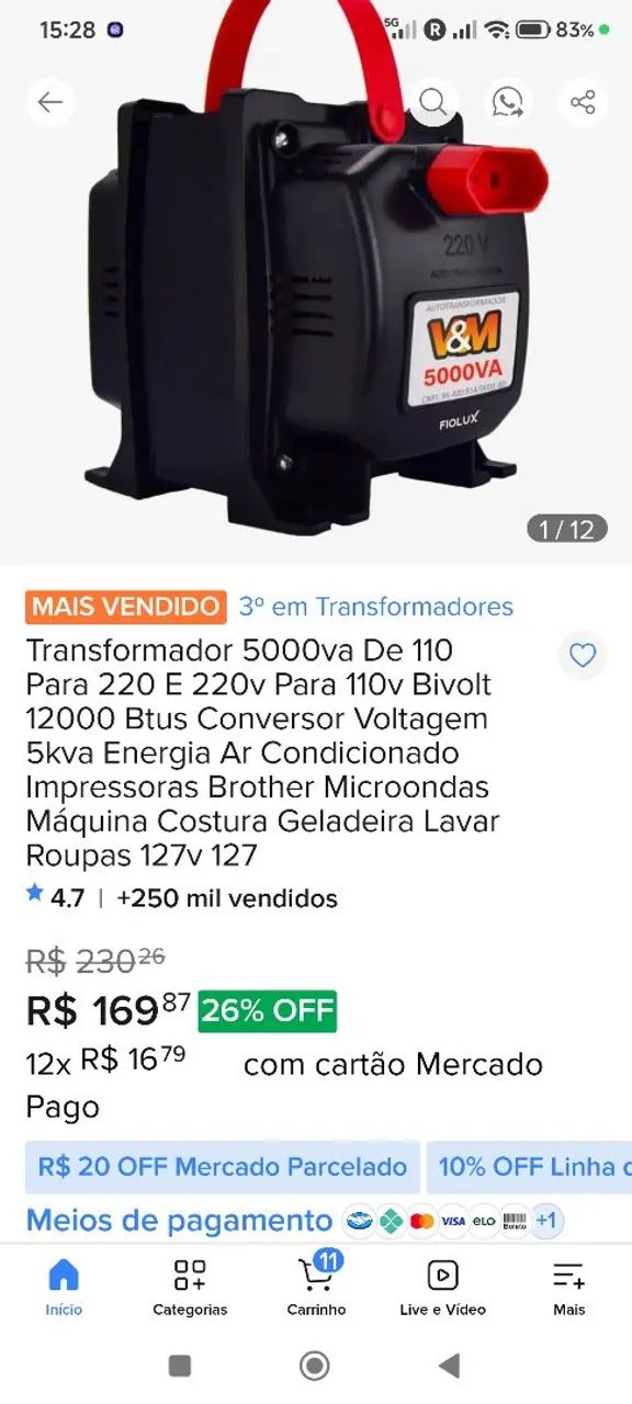 Transformador 5000 Watts