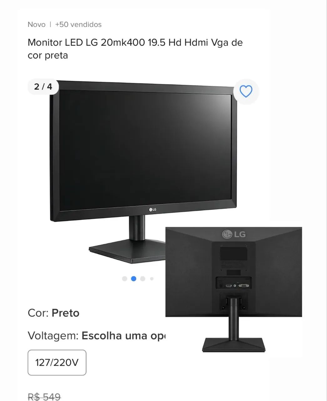 Monitor Led LG HD 19.5 polegadas (novo)