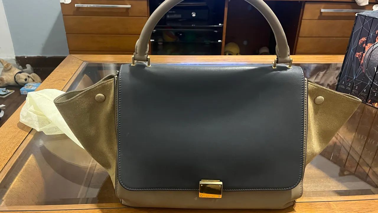 Bolsa Celine Trapeze Tricolor Original em Couro e Camurça - Foto 2