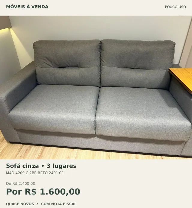 Sofá 3 Lugares Cinza Lindo!