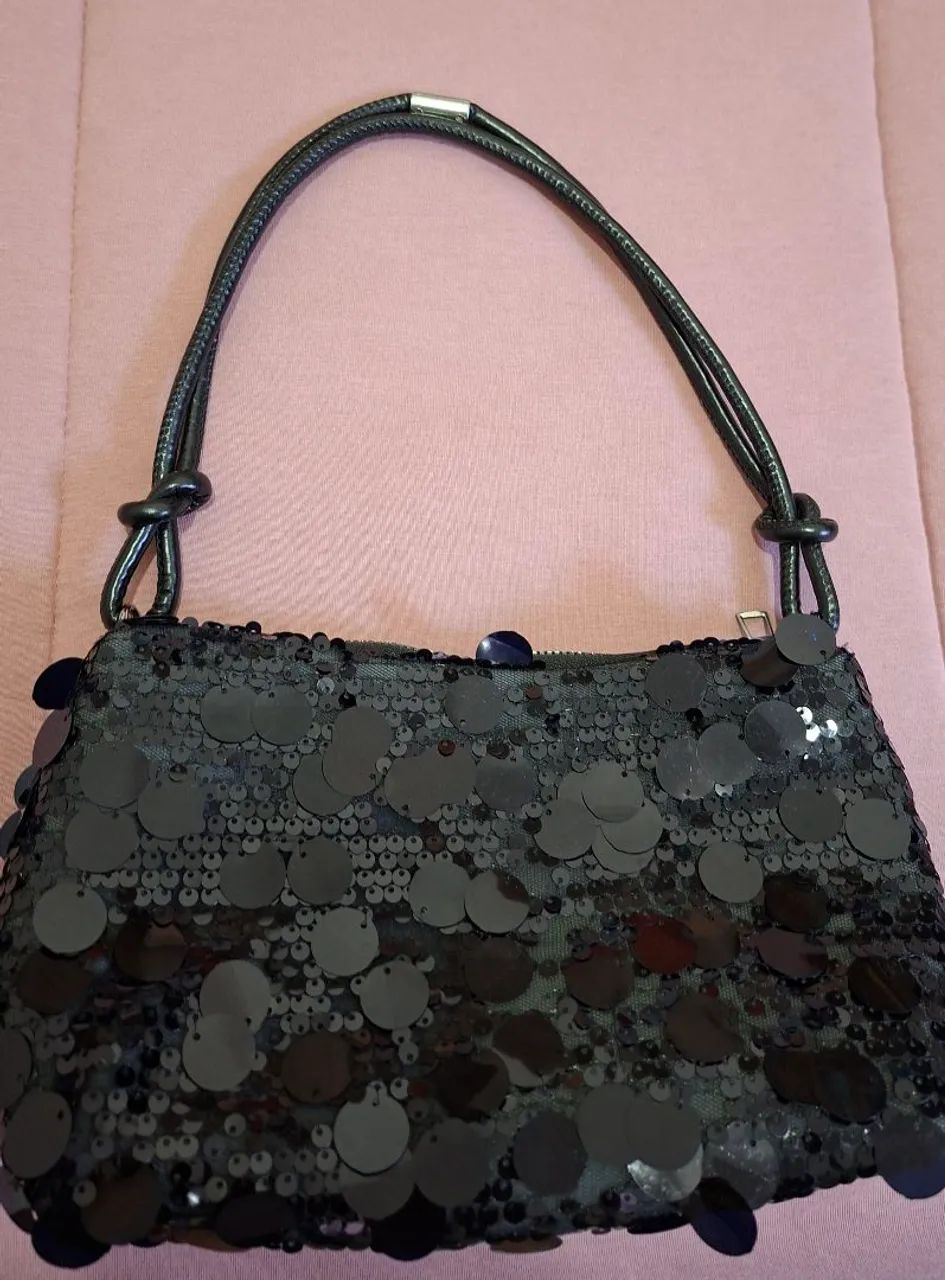 Bolsa de lantejoulas preta nova - Foto 2