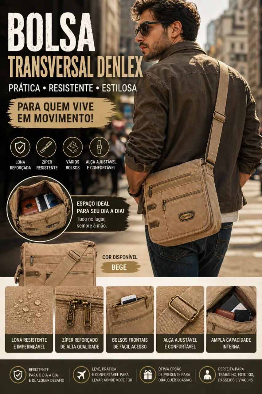 BOLSA PASTA CARTEIRO DENLEX - ESTILO, PRATICIDADE E RESISTÊNCIA NO SEU DIA A DIA - Foto 2