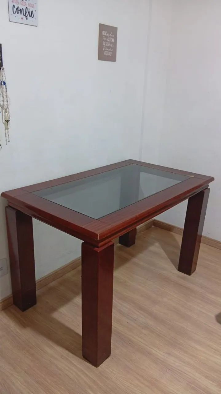 Mesa Retangular madeira tampão de vidro  - Foto 3
