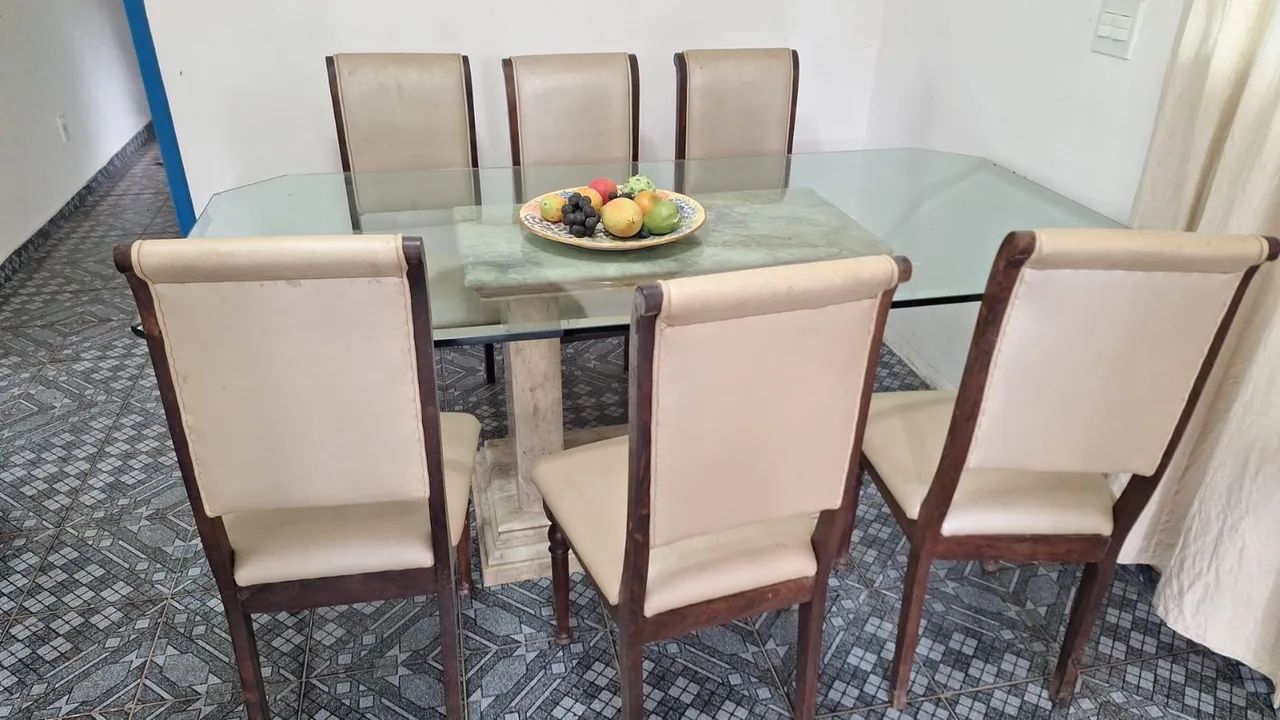 Mesa de jantar, 6 lugares com pé de mármore 