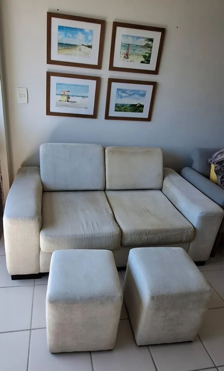 Sofá 2 lugares em tecido + 2 puffs - R$ 200 - Foto 4