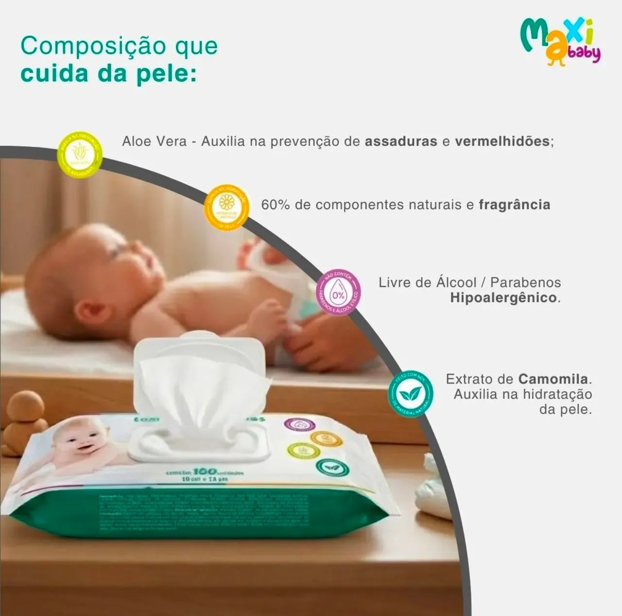 Lenços umedecidos MaxiBaby 100 unidades - Foto 5