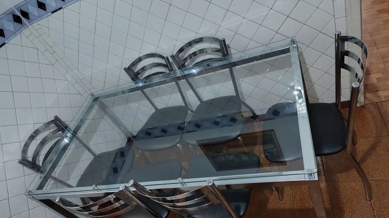 Mesa 6 cadeiras tampo de vidro 65704316285699122