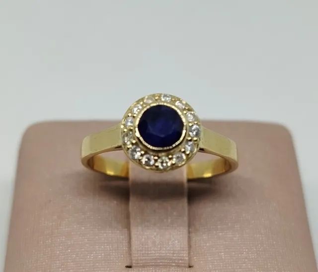 Anel ouro 18k -safira e diamantes - aro 18 - Foto 2