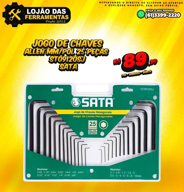 Jogo de Chaves Allen Com 25 Pçs MM/POl ST09120SJ Sata