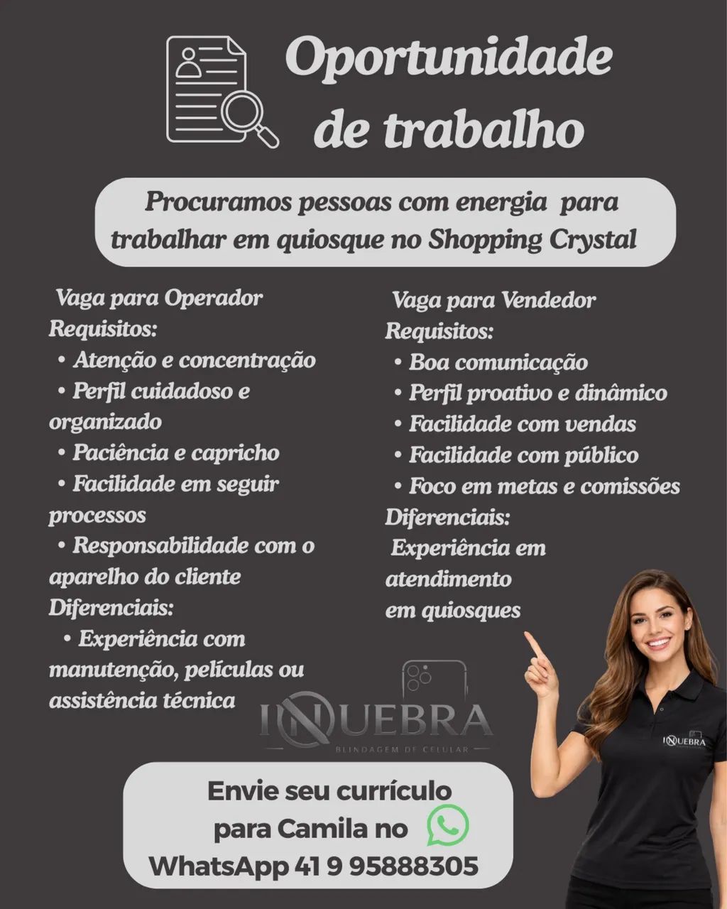 Vagas de Emprego/ Vendedor ou Operador 
