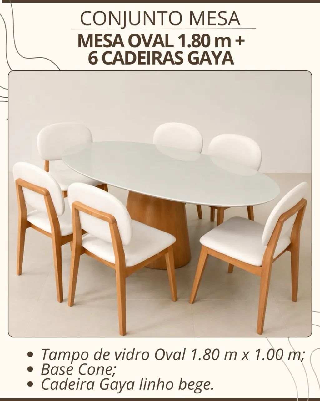 Mesa de Jantar 180x100 Com 6 Cadeiras