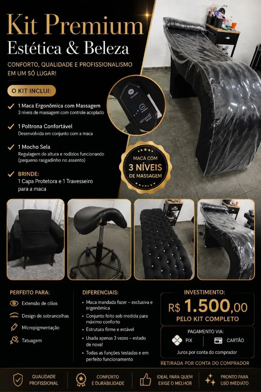 KIT PROFISSIONAL PARA EXTENSÃO DE CÍLIOS E ESTÉTICA - R$ 1.500