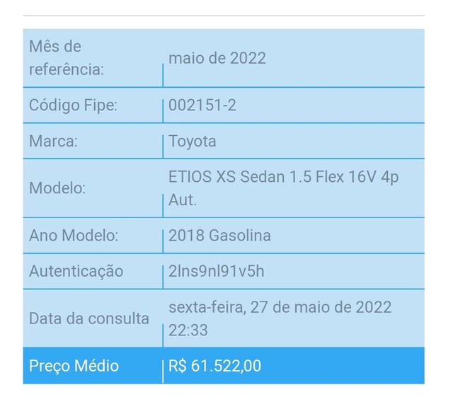 Etios XS Sedan 1.5 Automático 2018
