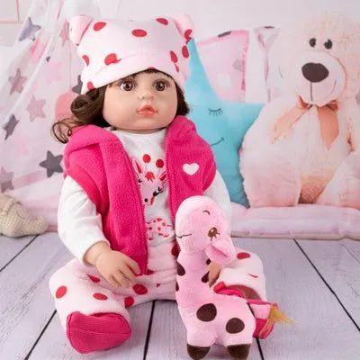 Boneca Bebê Reborn Girafinha Realista Brastoy Silicone Conjunto de