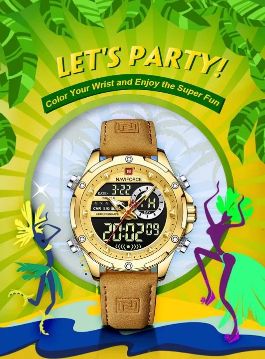 Relógio Naviforce 9208 Dourado Pulseira em Couro, Analógico e Digital, Calendário - Foto 5