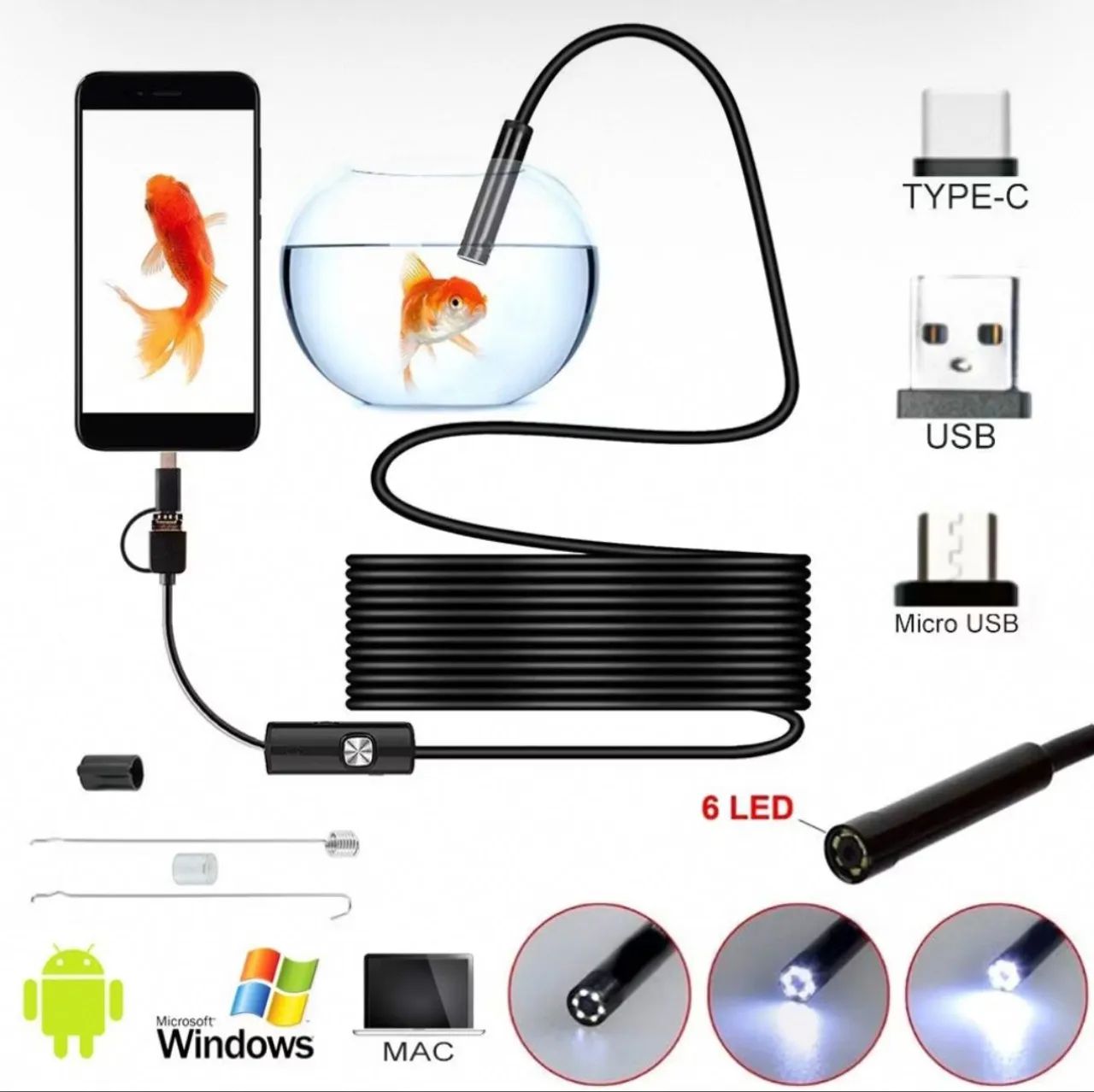 Câmera endoscopia para smartphone 2 metros - Foto 4