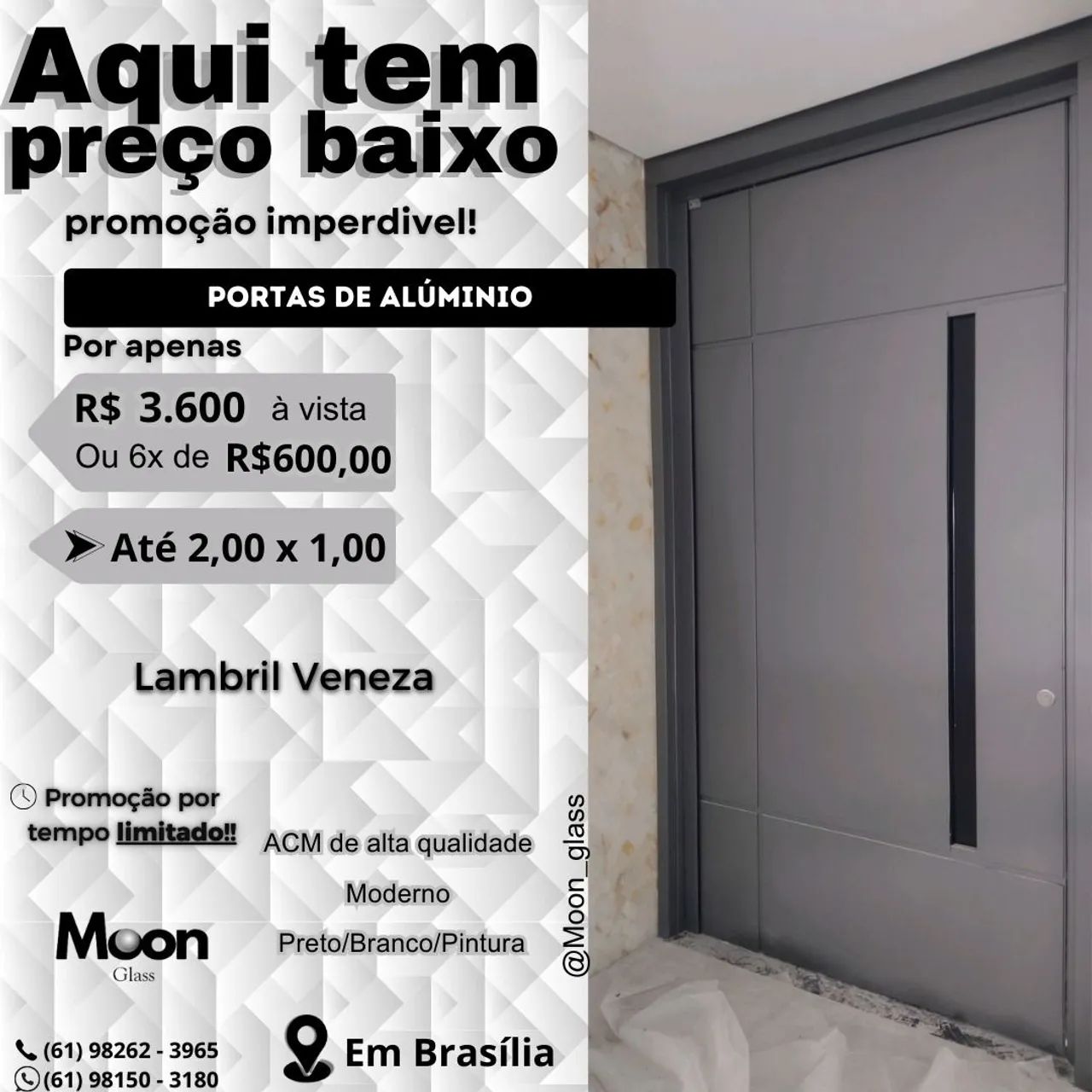 Porta em Alumínio Moderna - Lambril (PRONTO-ENTREGA)