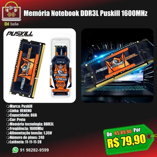 Memória Notebook DDR3L Puskill 1600MHz
