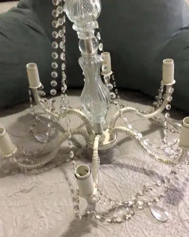 lustre de cristal tok stok, de ferro pintado branco - Foto 3