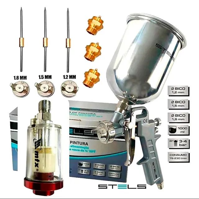 Pistol de Pintura com Filtro - Pulverizador Tinta Tanque Alto - Pronta Entrega <br>