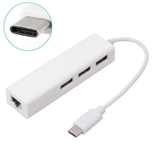 Cabo Adaptador Hub Usb 3 Portas 2.0 e RJ45 Para Tipo C - Foto 3