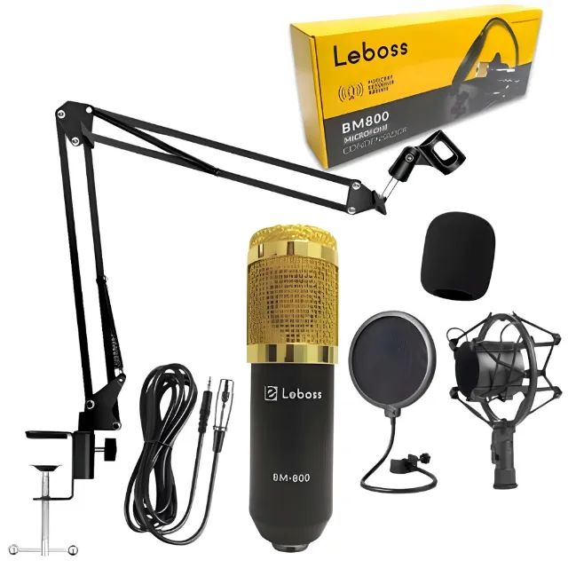 Kit Microfone Condensador Profissional de Mesa para Estúdio - Ideal para Criadores