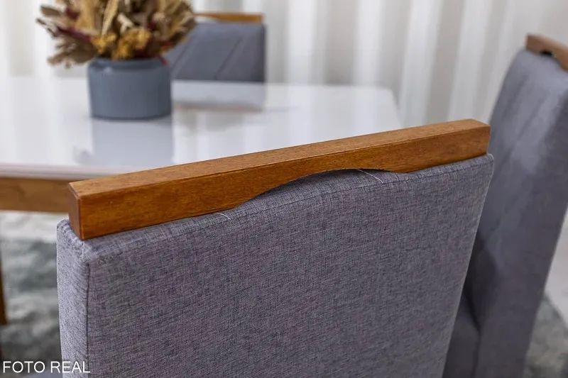 Mesa de Jantar 120×80 4 Cadeiras Diamante Linho Cinza Madeira Maciça rf544 - Foto 3
