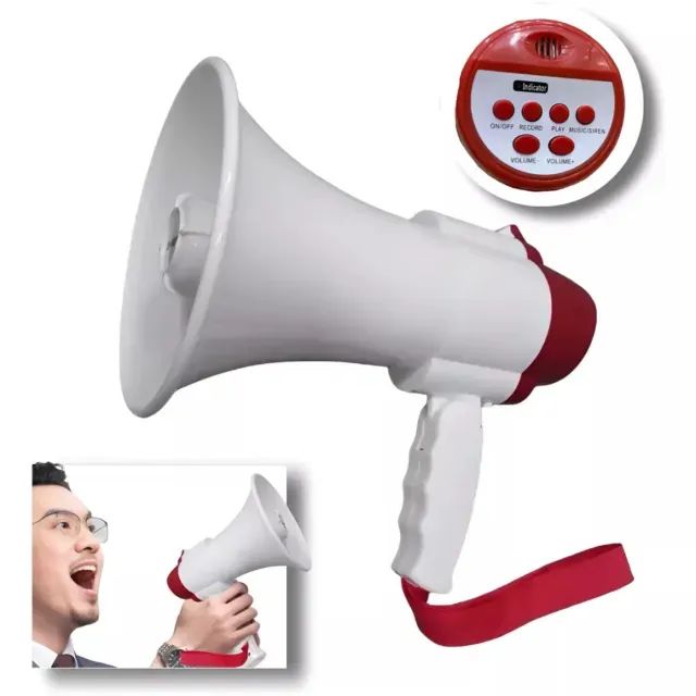 Megafone Portátil Recarregável Com Sirene Musical E Gravador.