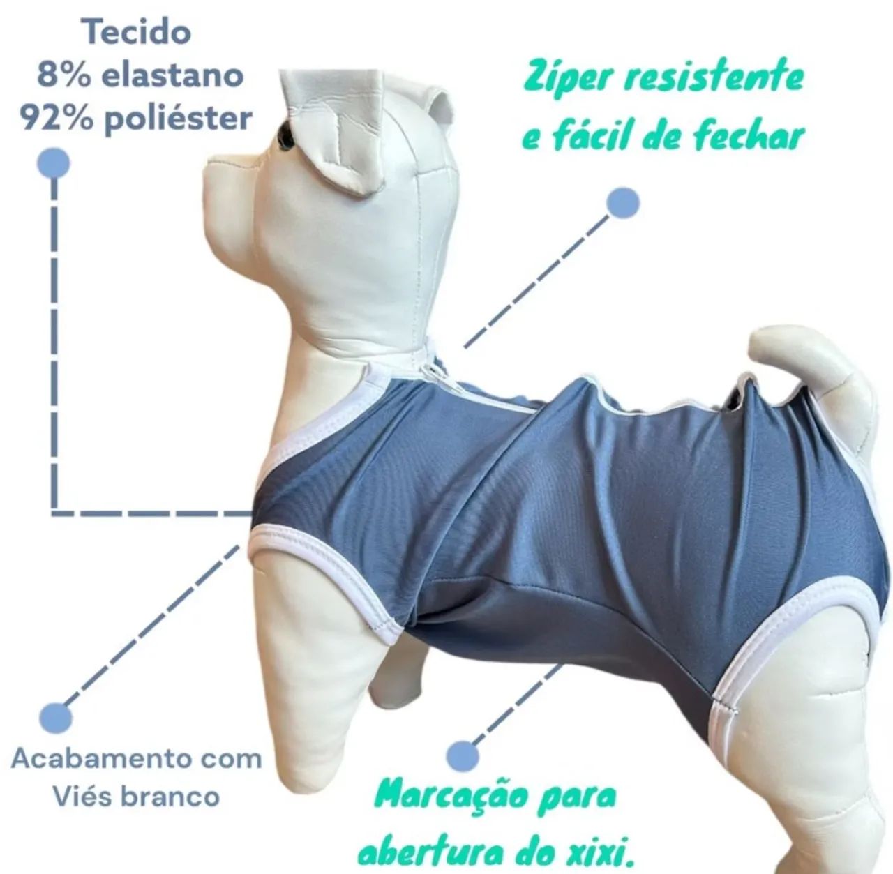 Roupa Pós-Cirúrgica com Zíper para Gatos e cães de pequeno porte  - Foto 6