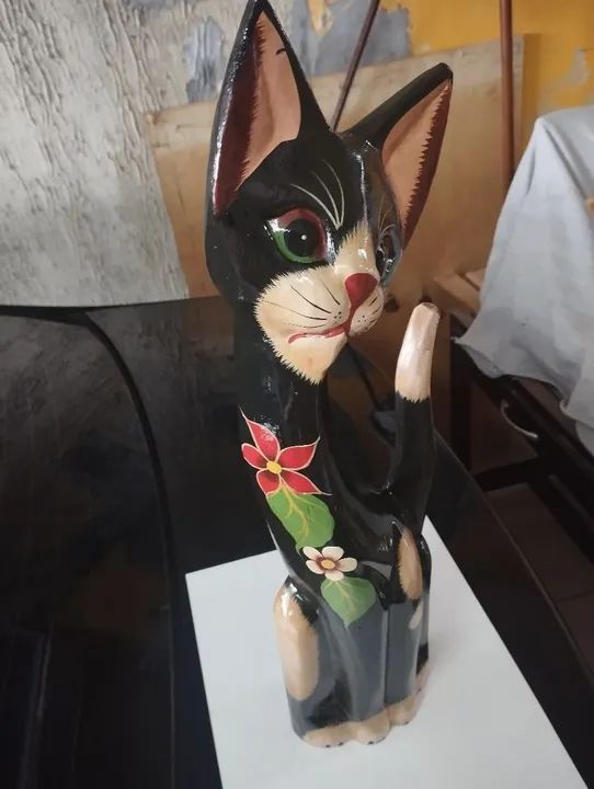 Gato de Madeira Nobre pintado à mão - Foto 5