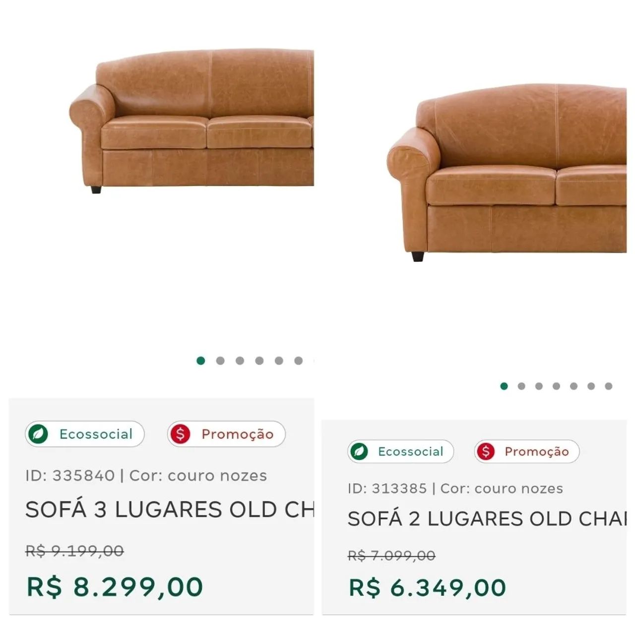 Sofá 3 e 2Lugares Old Chai Couro Nozes