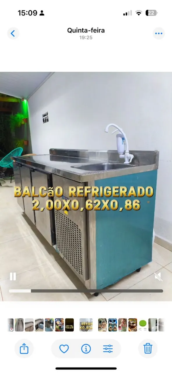 Balcão Refrigerador de Inox, com pia embutida, filtro e torneira.