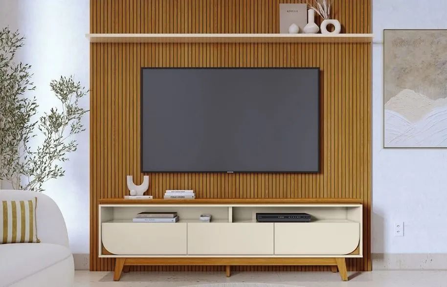 Painel de TV Moderno com Rack e Prateleira