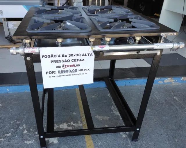 Fogão 4 bocas Industrial - Alta pressão - Boca 30x30 - perfil 7 