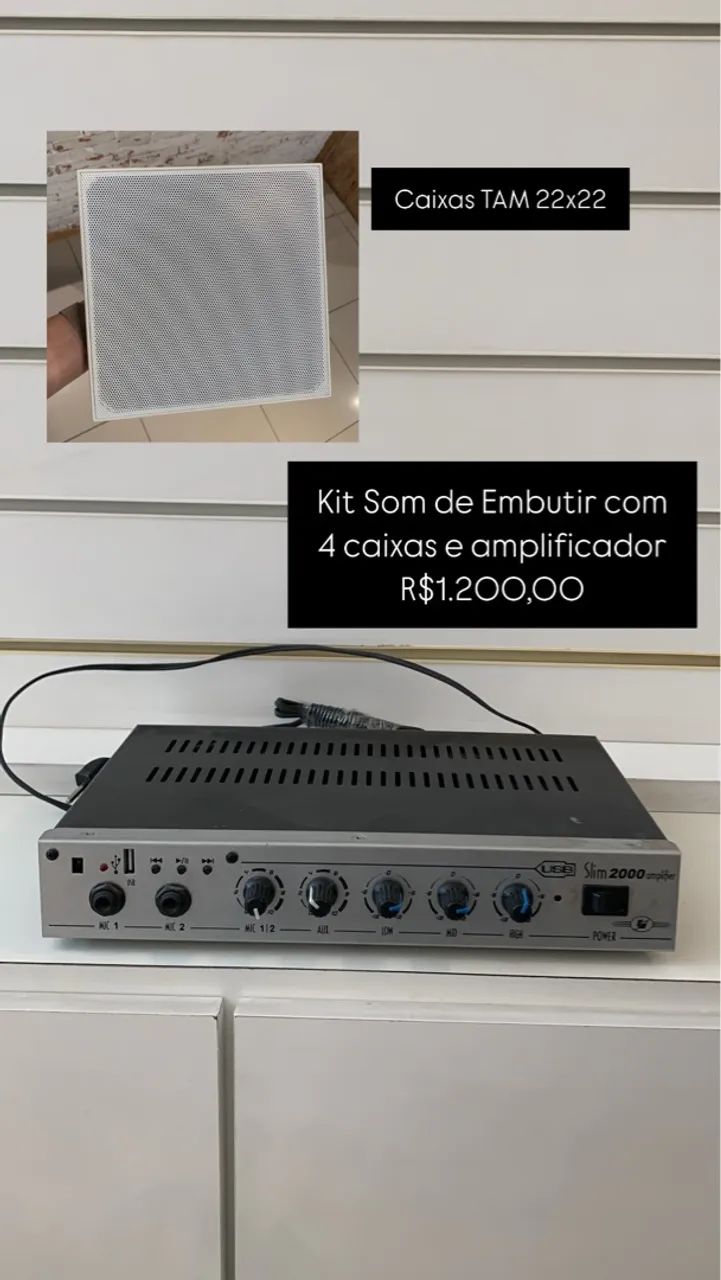 Kit Som Ambiente Teto de Embutir Slim 2000 + 4 caixas 22x22