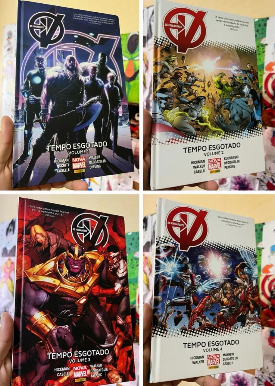 Vingadores tempo esgotado completo volume 1 ao 4 capa dura em ótimo estado