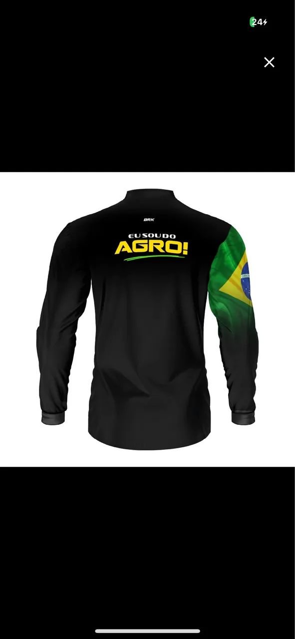 Camisa UV50 Agro Brk Eu Sou do Agro Preta Básica Bandeira do Brasil - Foto 2