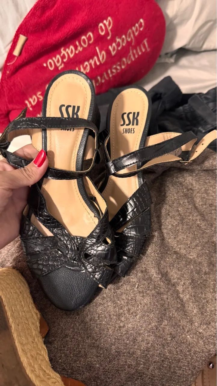 Cetim SandÃ¡lia De Festa Preta Sandália Schutz Plataforma Salto