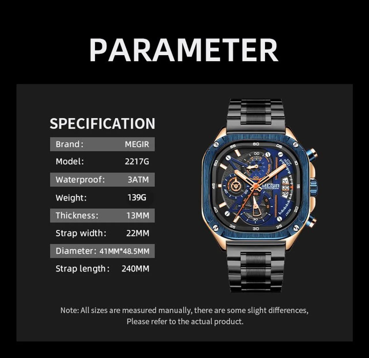 MEGIR 2217G - Relógio Sport/Luxo com Cronógrafo 100% Funcional e 2 Pulseiras - Foto 3